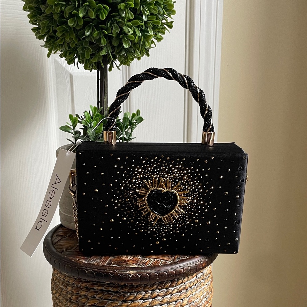Alessia Black and Gold Embellished Boho, Coquette, Whimsigoth Clutch